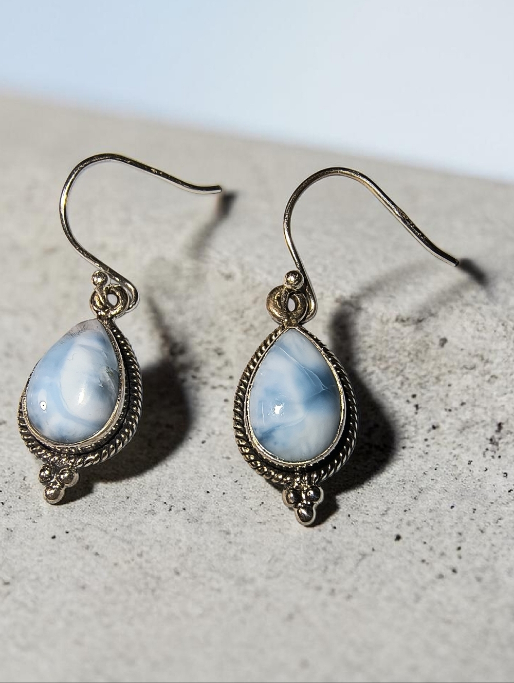 Blue Larimar And Sterling Silver Dangle Earrings Brand New